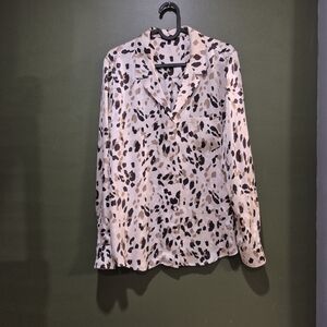 Rails Rebel Natural Abstract Animal Spotted 100% Silk Blouse.